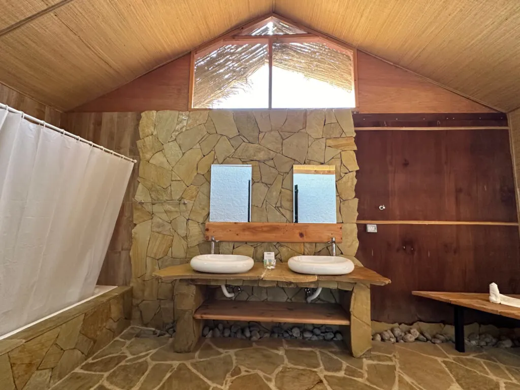 Double sinks in the large bathroom of the luxury eco lodges at SAMA Ras Al Jinz