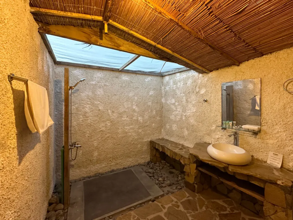 The bathroom in the standard eco lodge