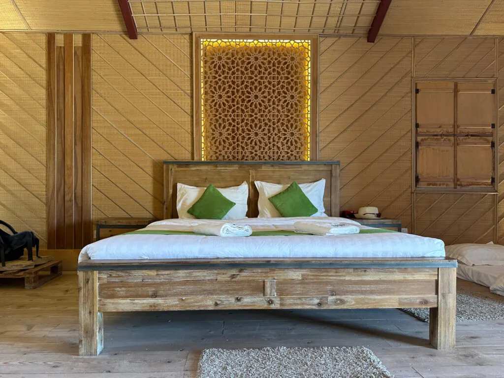Large double bed in the SAN Ras Al Jinz Luxury Eco Lodges