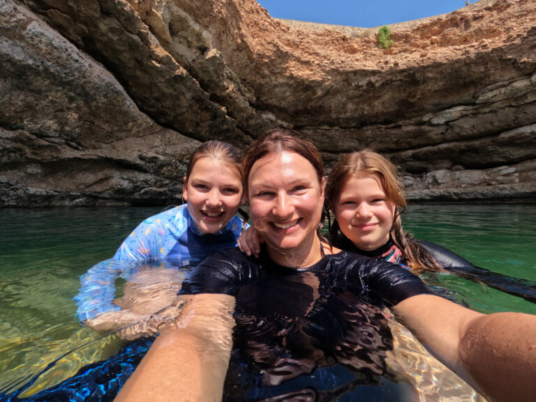 Me and my two daughters swimming in Bimmah Sinkhole