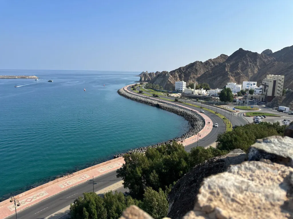 A view of Muttrah corniche and harbour from Muttrah Fort