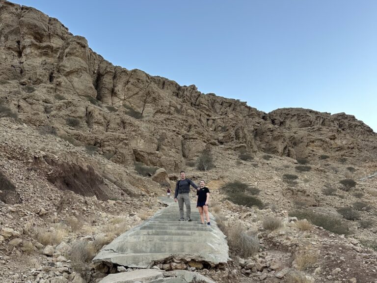 Father and daughter stood on the Sa'al Steps