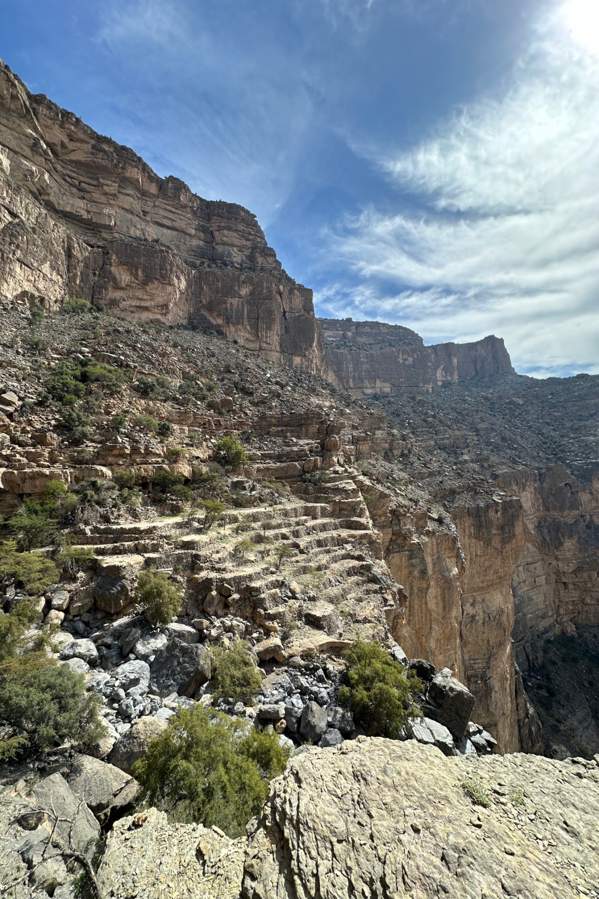 The empty terraces of As Sad village at the end of the Balcony Walk on Jebel Shams in Oman