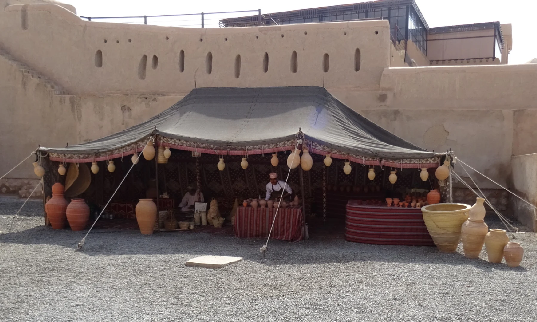 A Bedouin style tent where pottery demonstrations are being held inside the walls of the castle