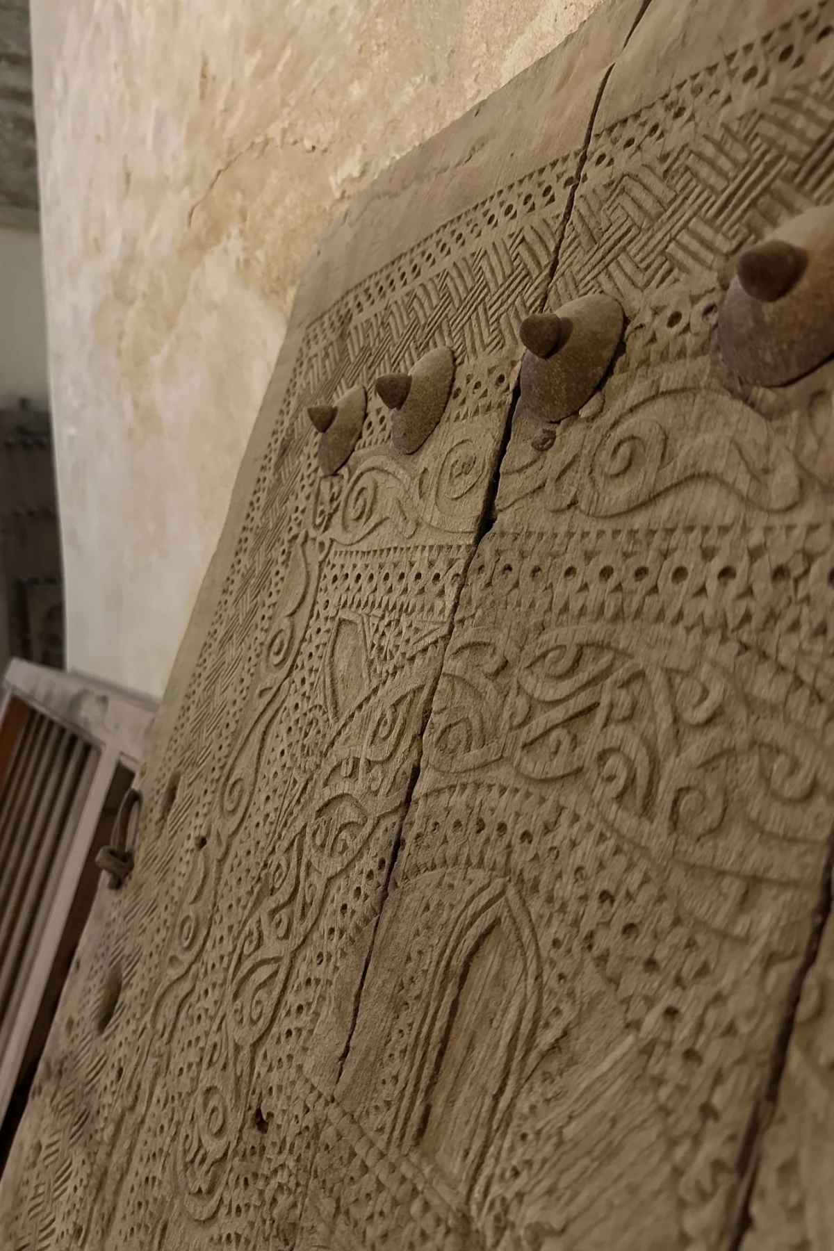 A carved Omani wooden door