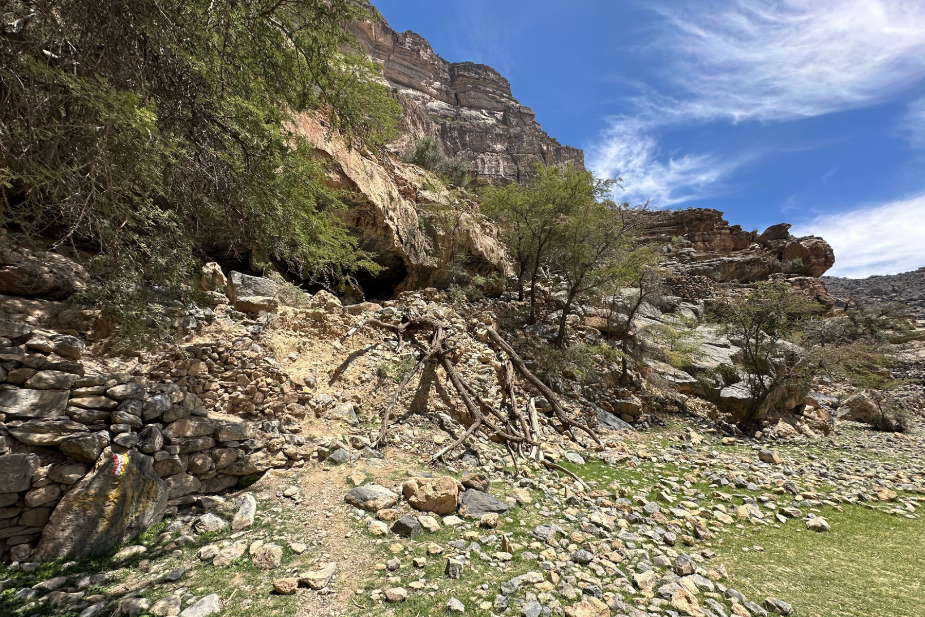 A faint path going up from the terraces of the abandoned village of As Sab on the Balcony Walk