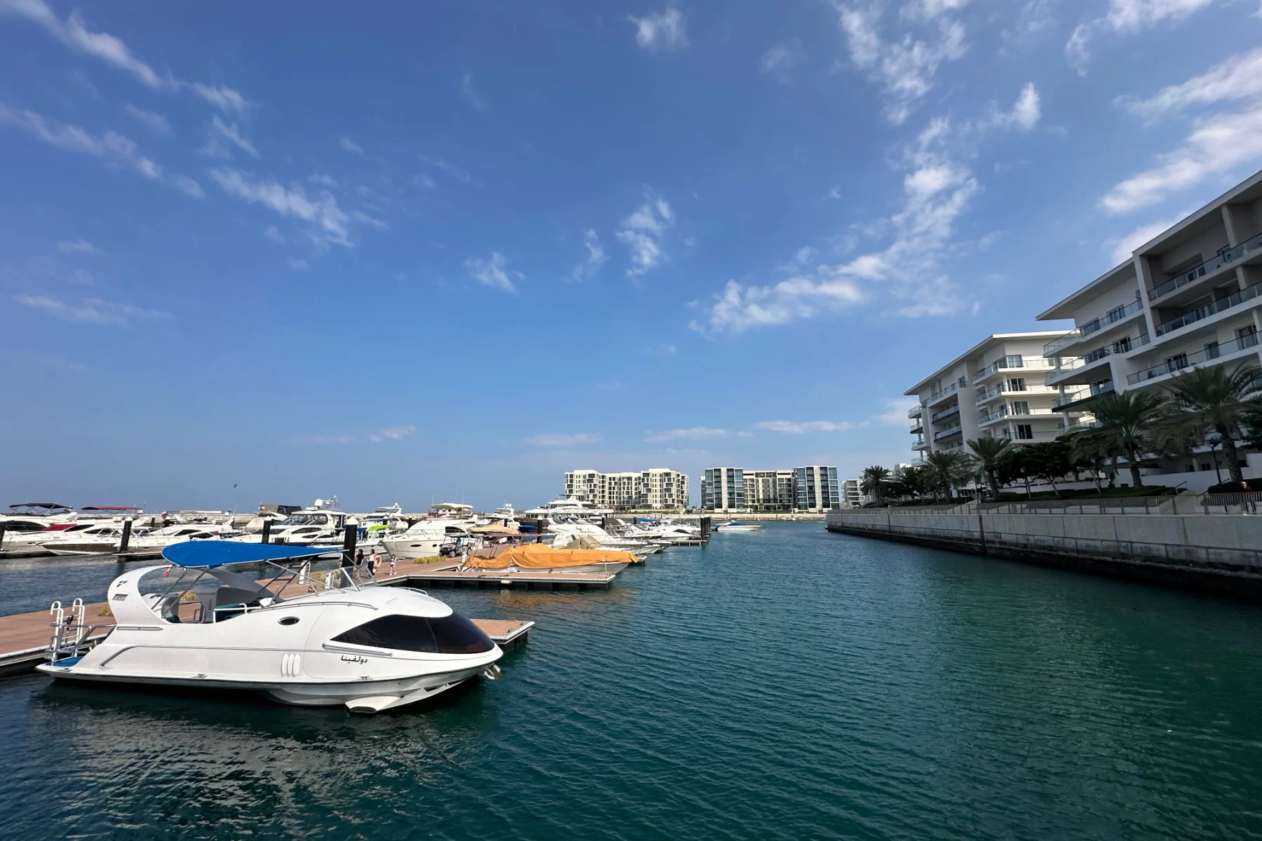The Seascape tour boat moored in the Al Mouj Marina