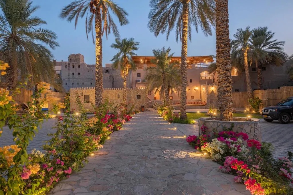 A view of the entrance to the Antique Inn in Nizwa in the early evening