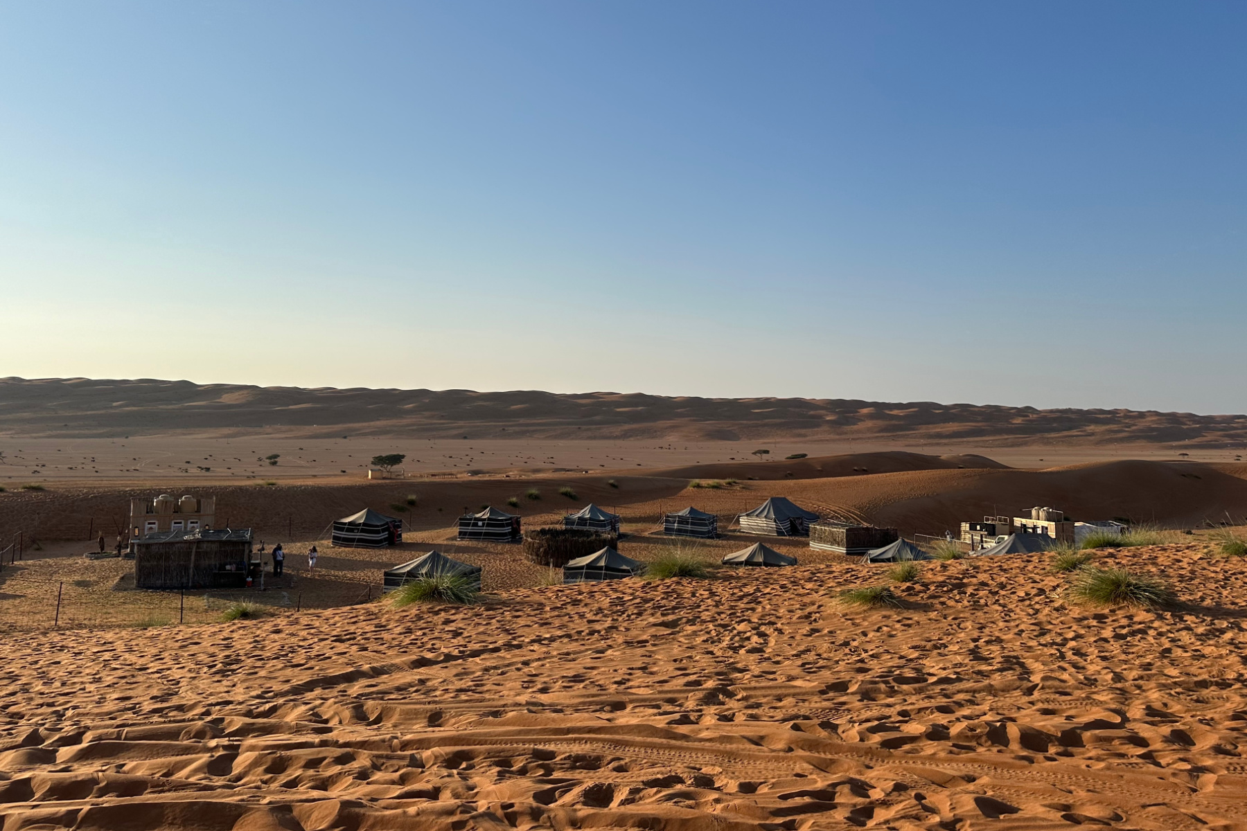 A view of this traditional Bedouin camp from a nearby dune