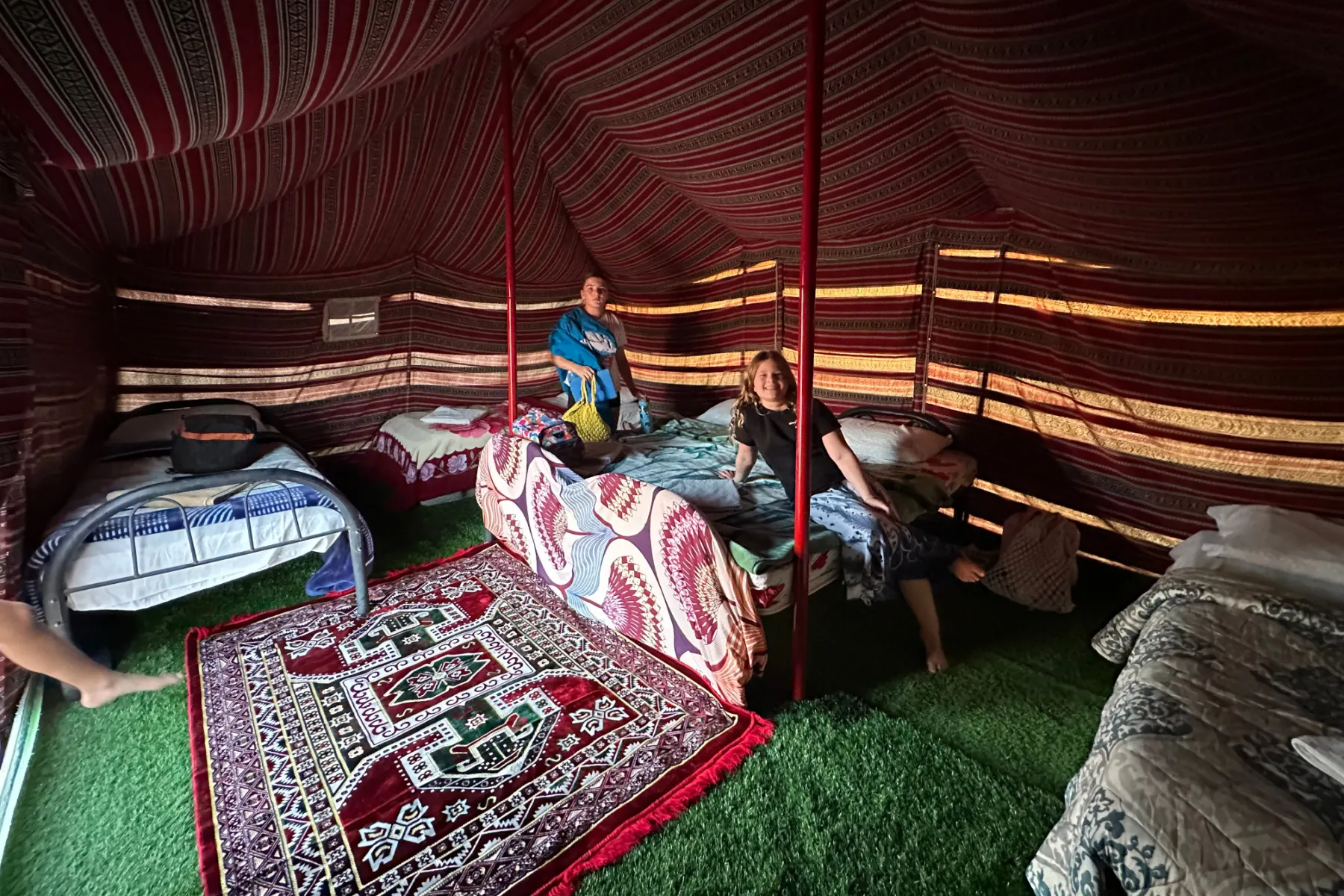 My children in the family tent which has a double bed and two singles