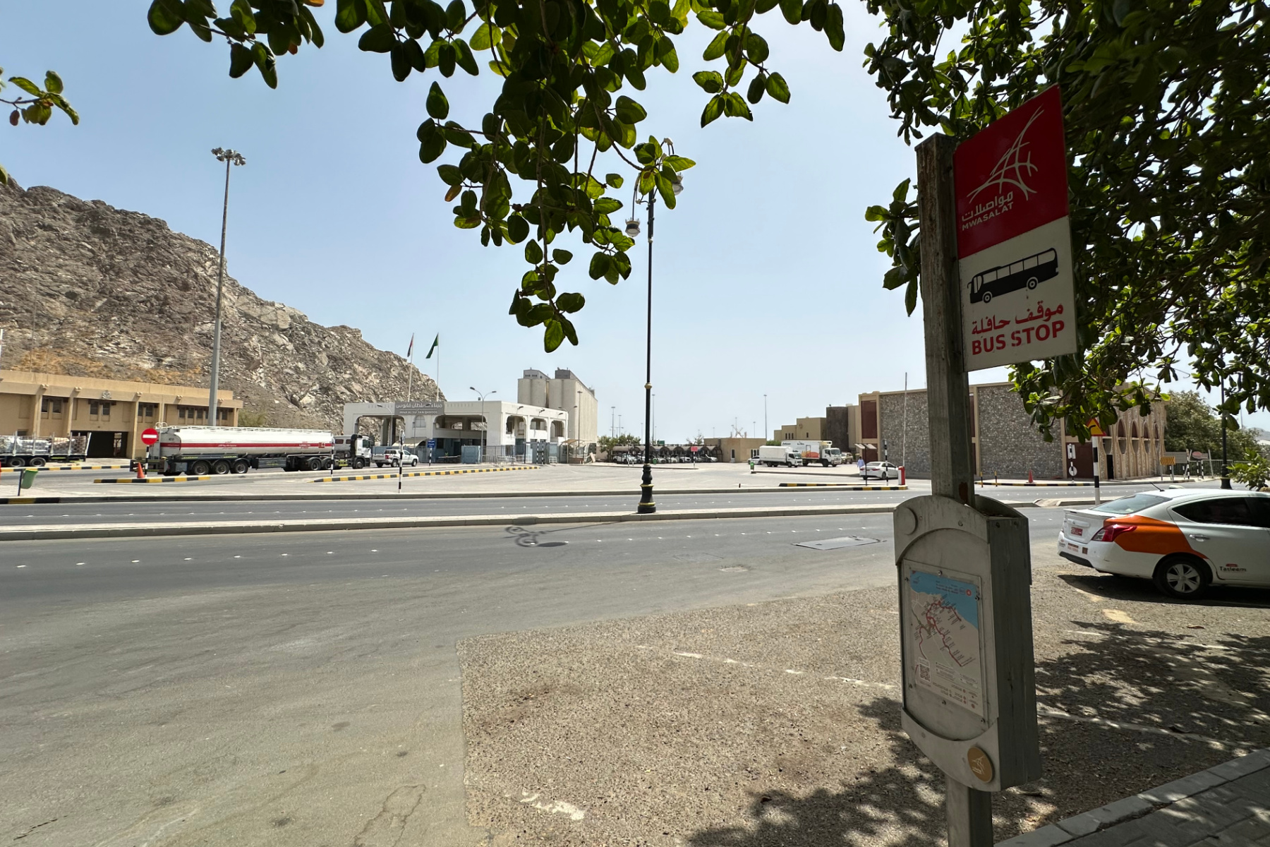 The bus stop outside the port in Muttrah