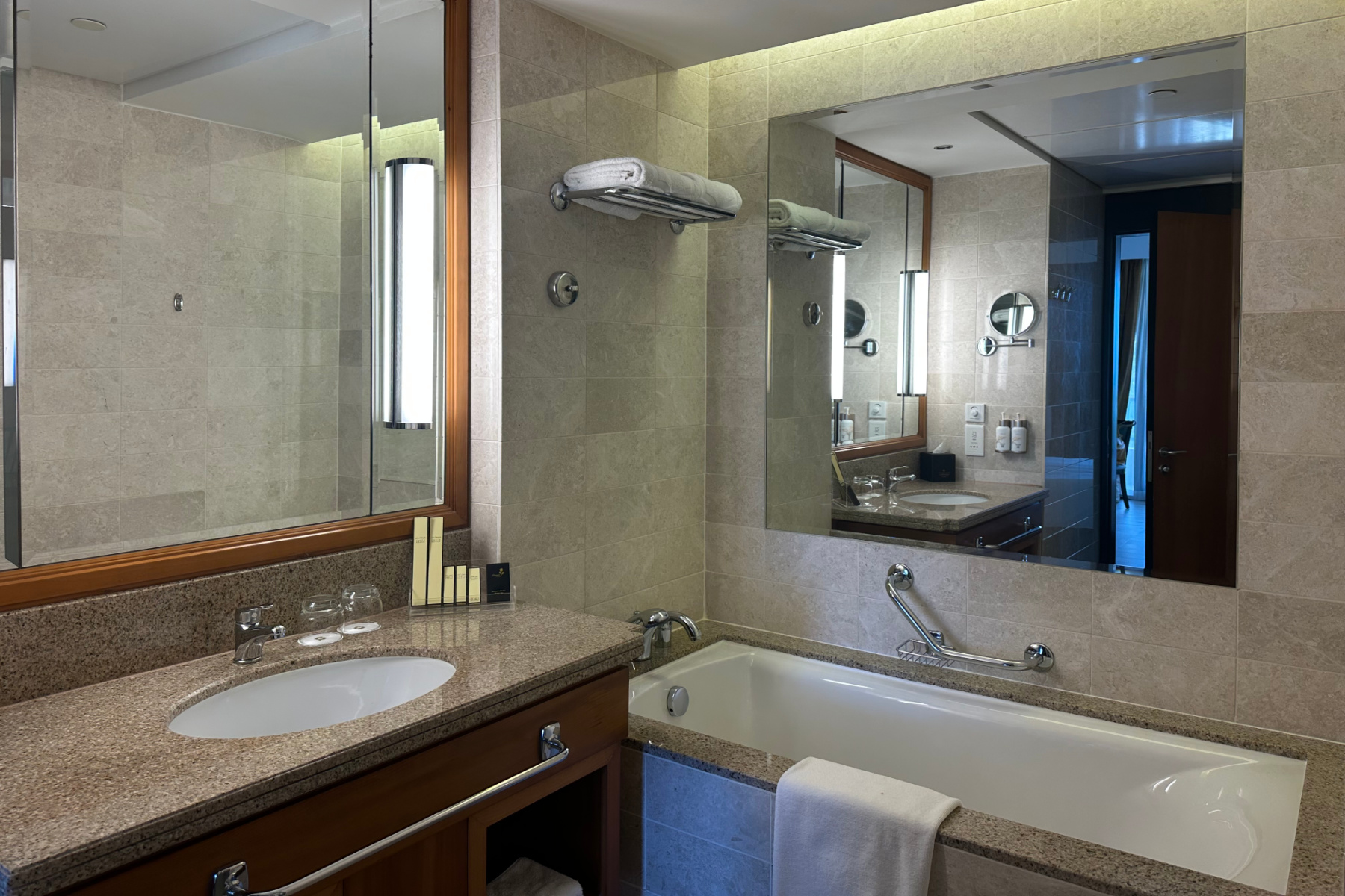 The ensuite bathroom in the master bedroom of our Connect Family room in the Al Waha hotel