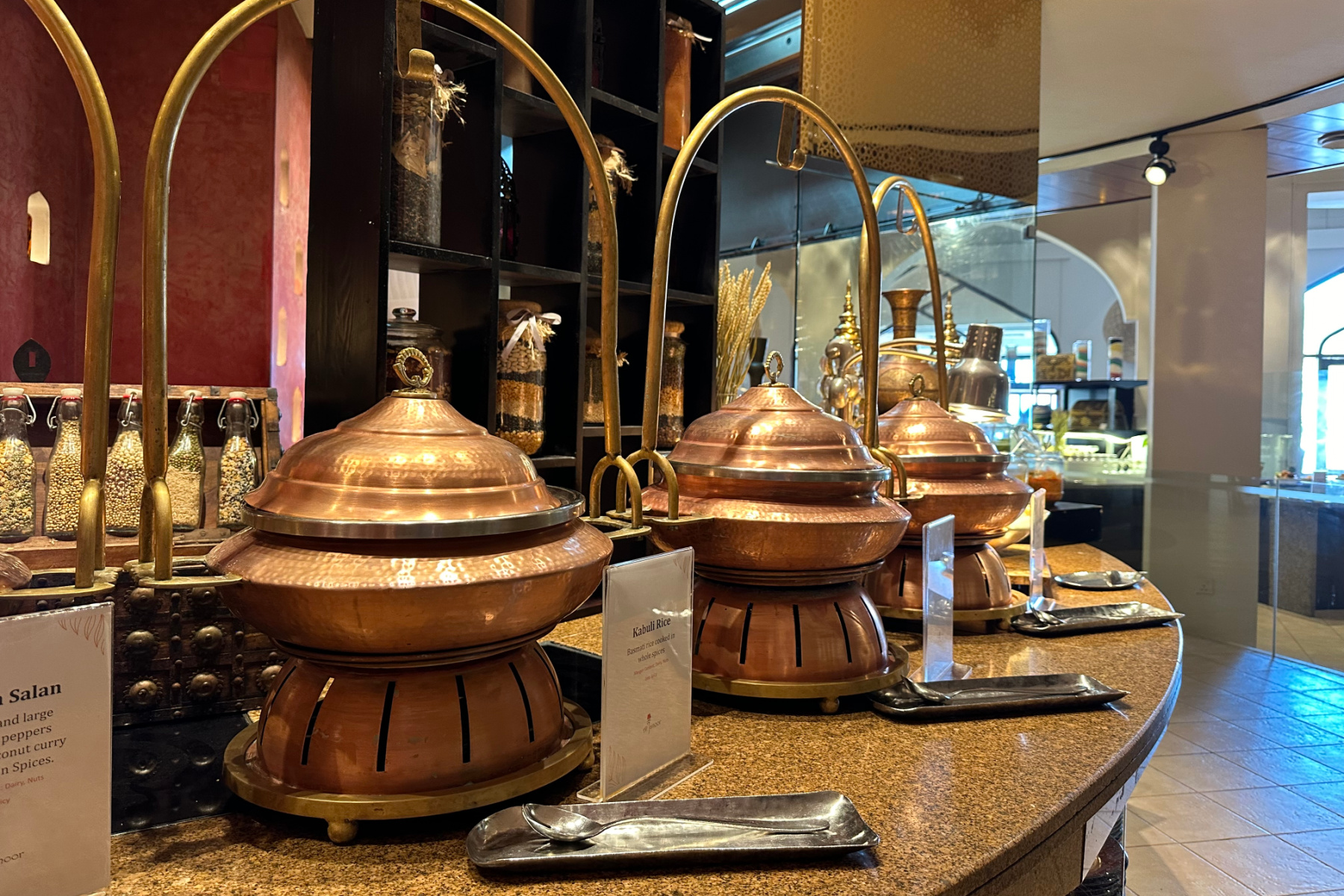 The curry counter in the Al Tanoor buffet restaurant in the Al Bandar Hotel