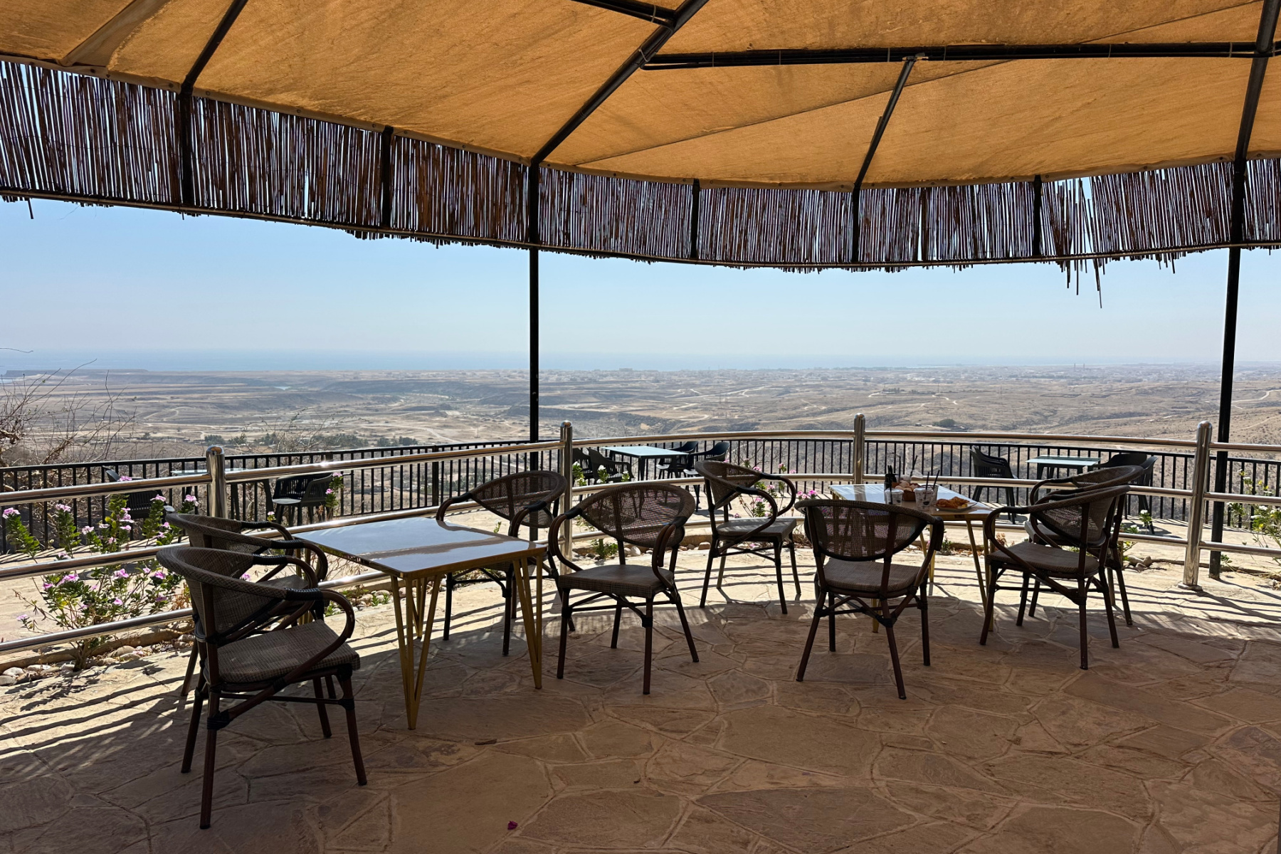 Seating on the outside terrace of Darbat Cafe looking out over Salalah