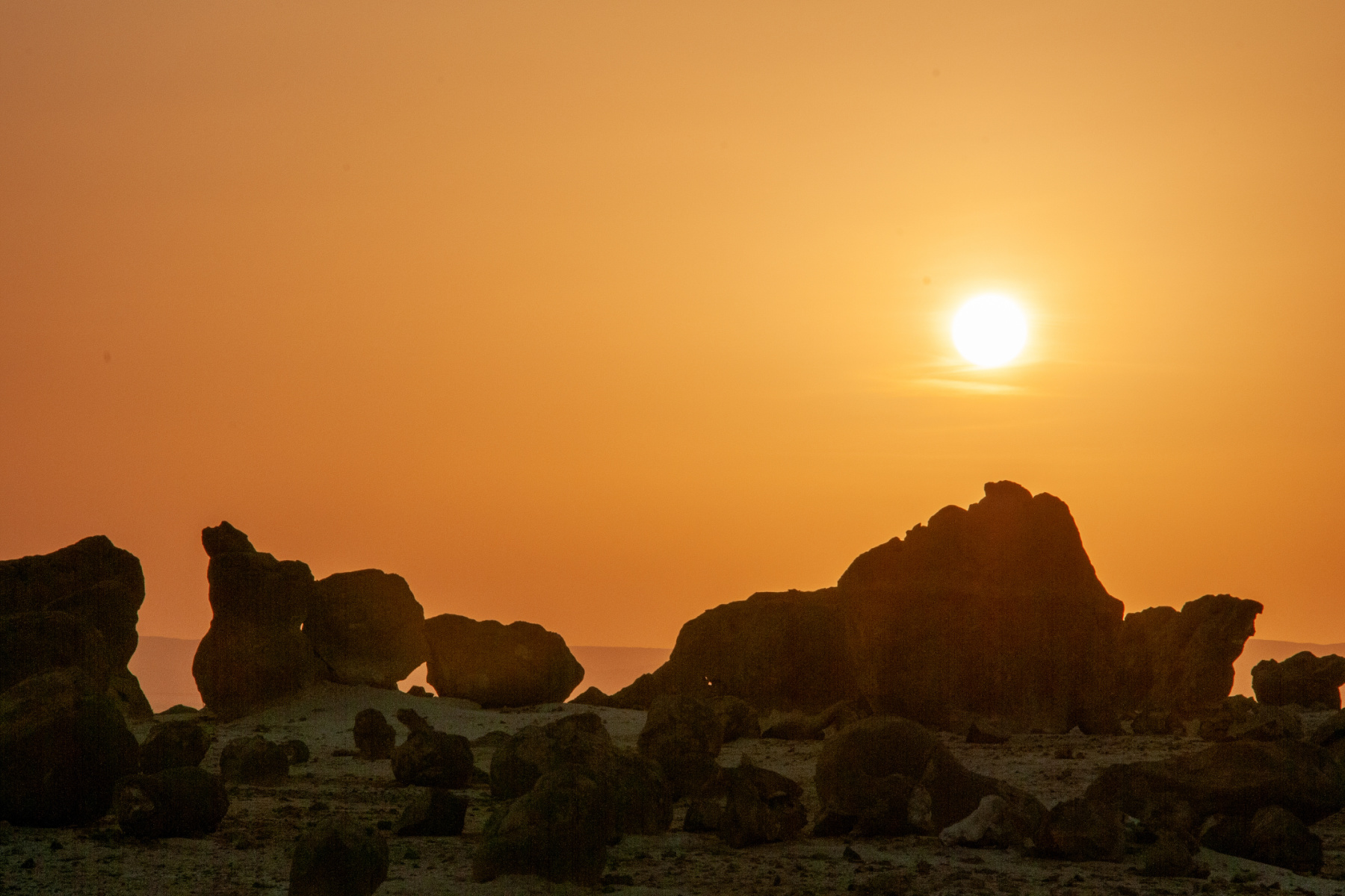 Rock formations of Duqm Rock Garden at sunset