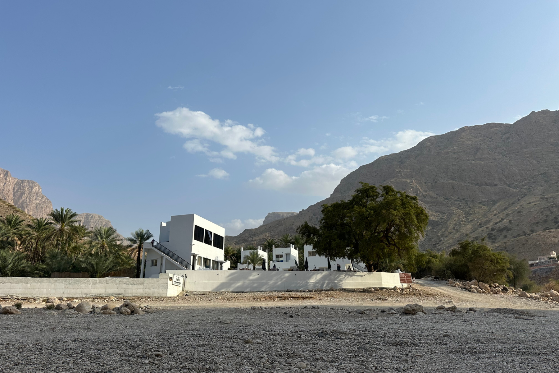 A view of the resort from the wadi pool below it
