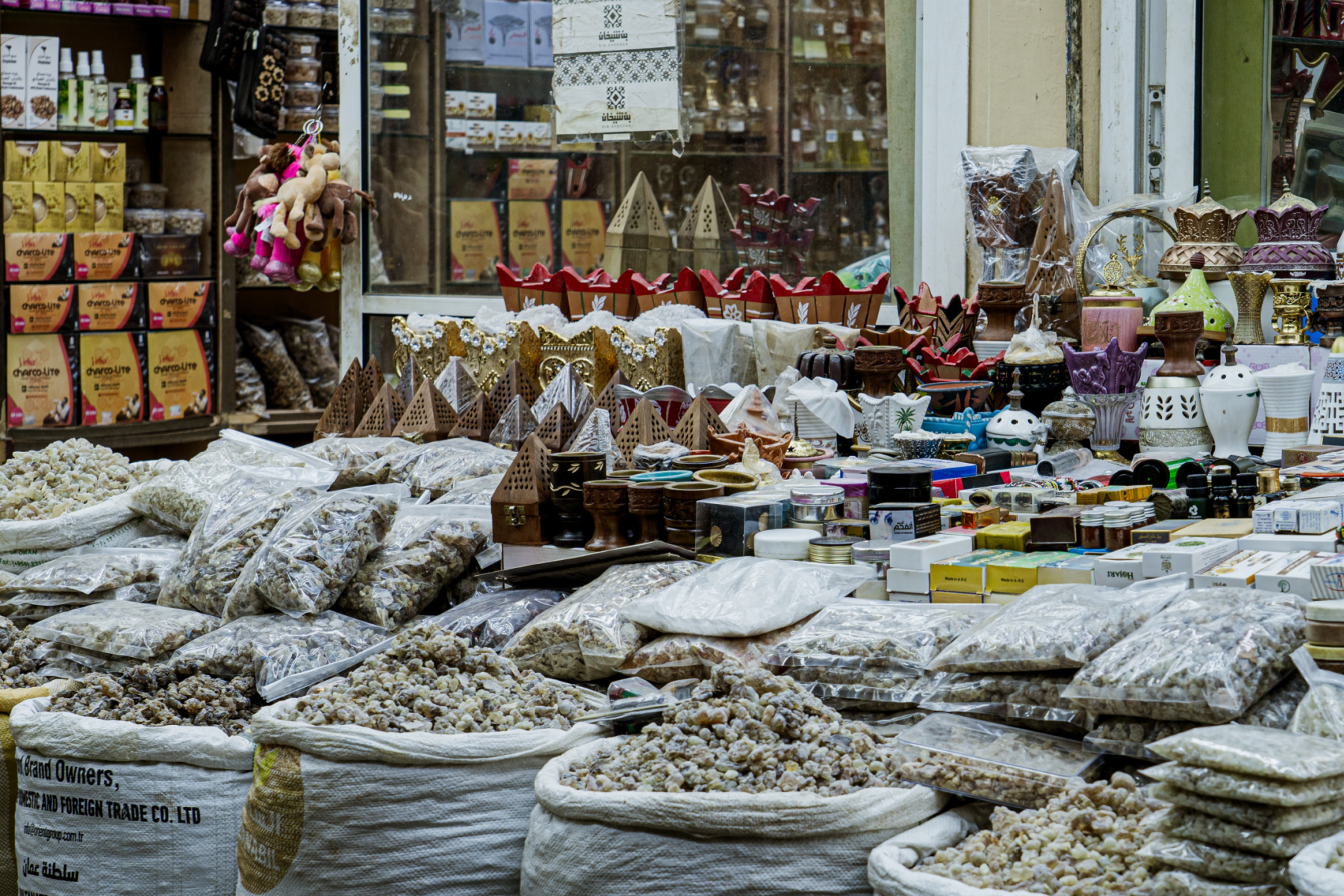 Souvenirs sold at Al-Husn Souq in Salalah.
