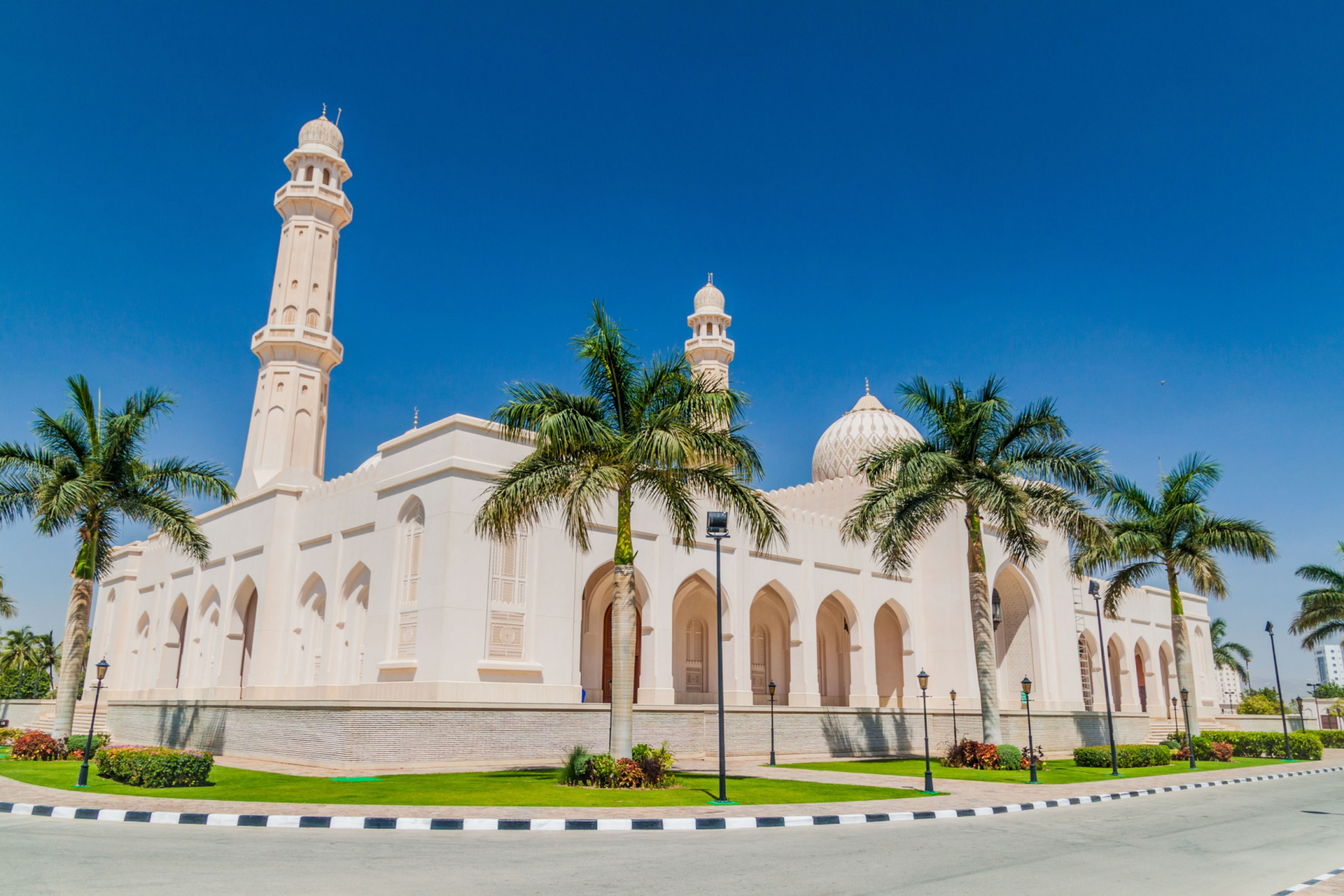 The outside of Sultan Qaboos Mosque in Salalah, Oman