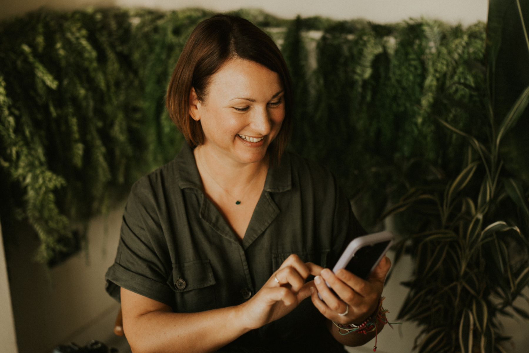 Claire on her mobile phone