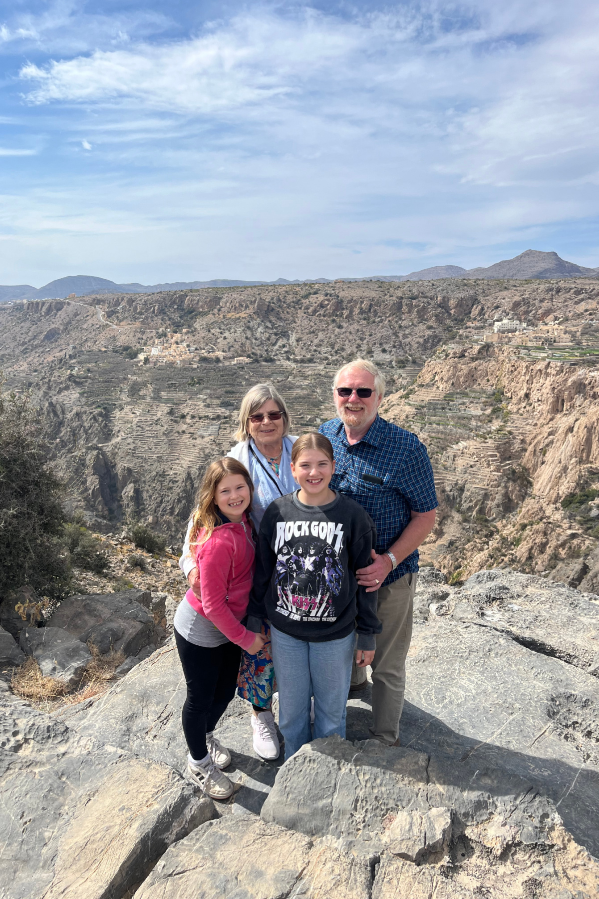 My daughters and in-laws stood at the Diana's Point view point on Jebel Akhdar with the terrace farms in the distance behind them