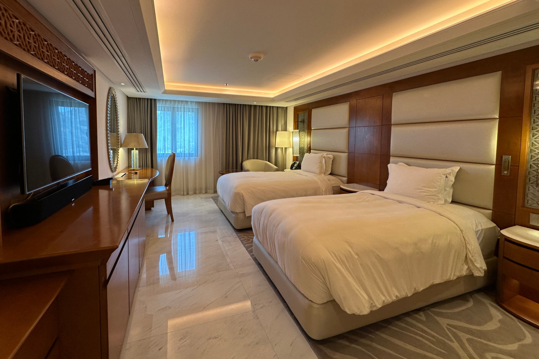 The twin room in the Sohar Presidential Suite at Al Bustan Palace