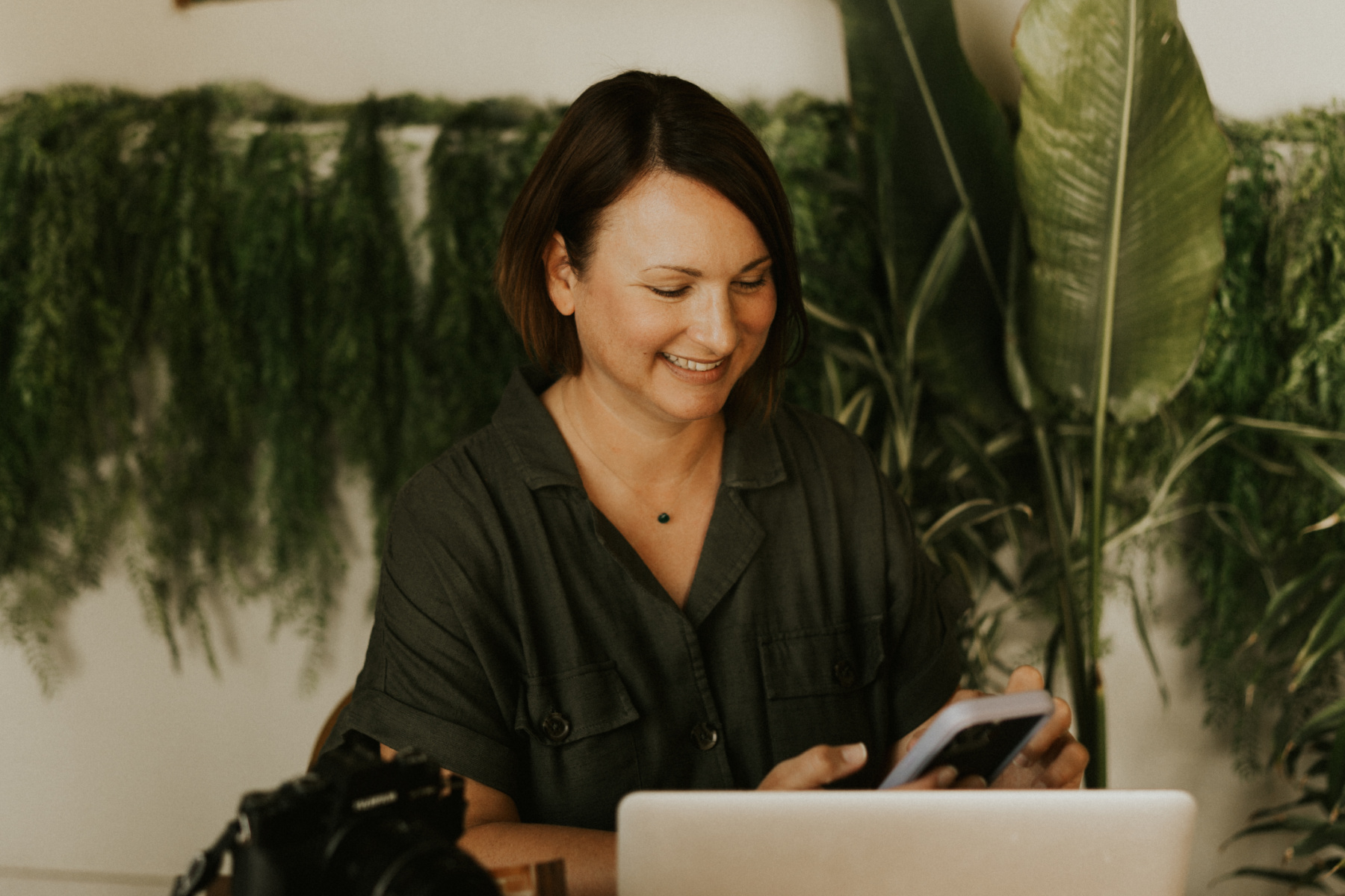 Claire on her mobile phone