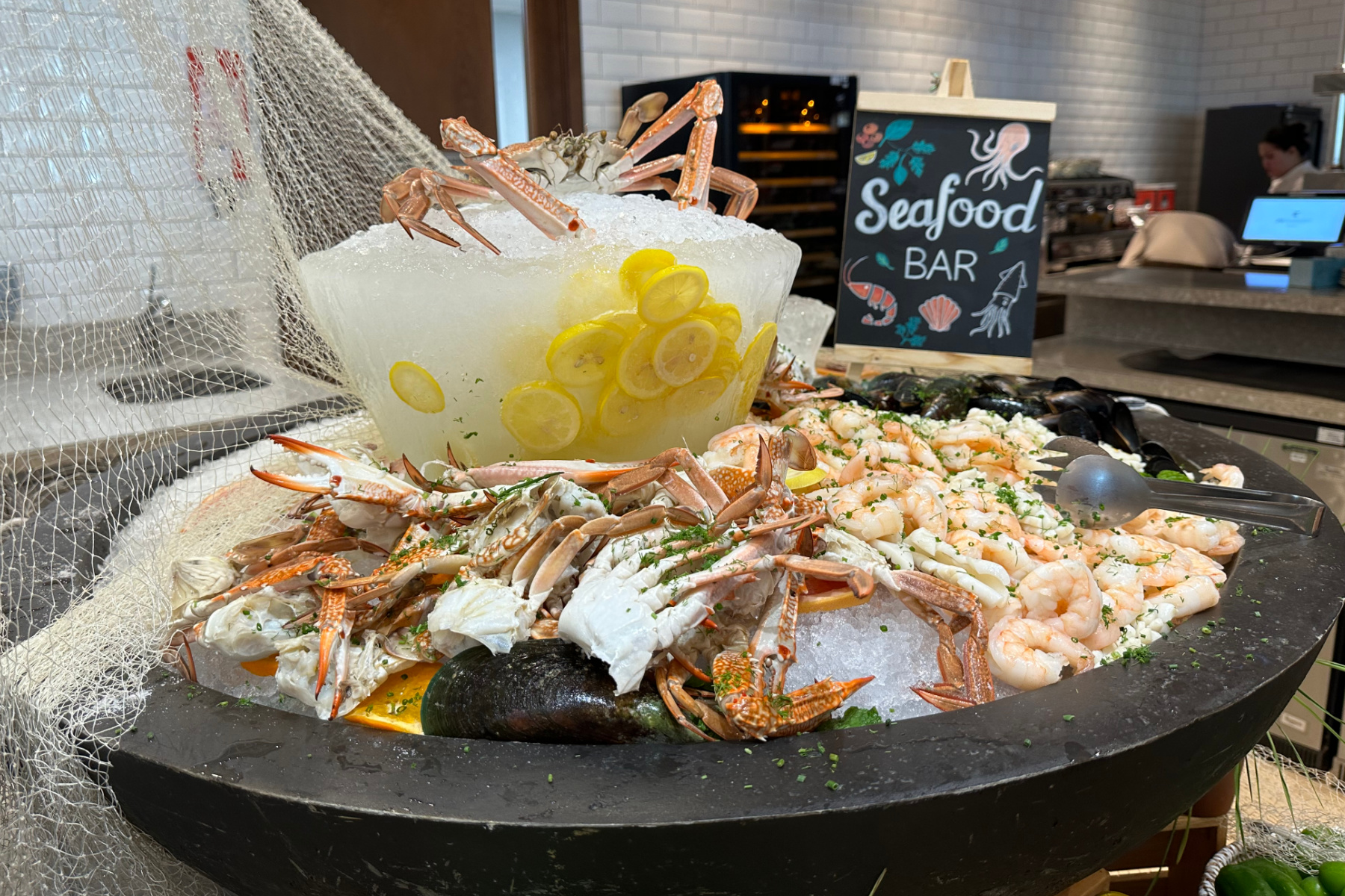 A display of seafood in the buffet at JW Marriott Hotel in Muscat