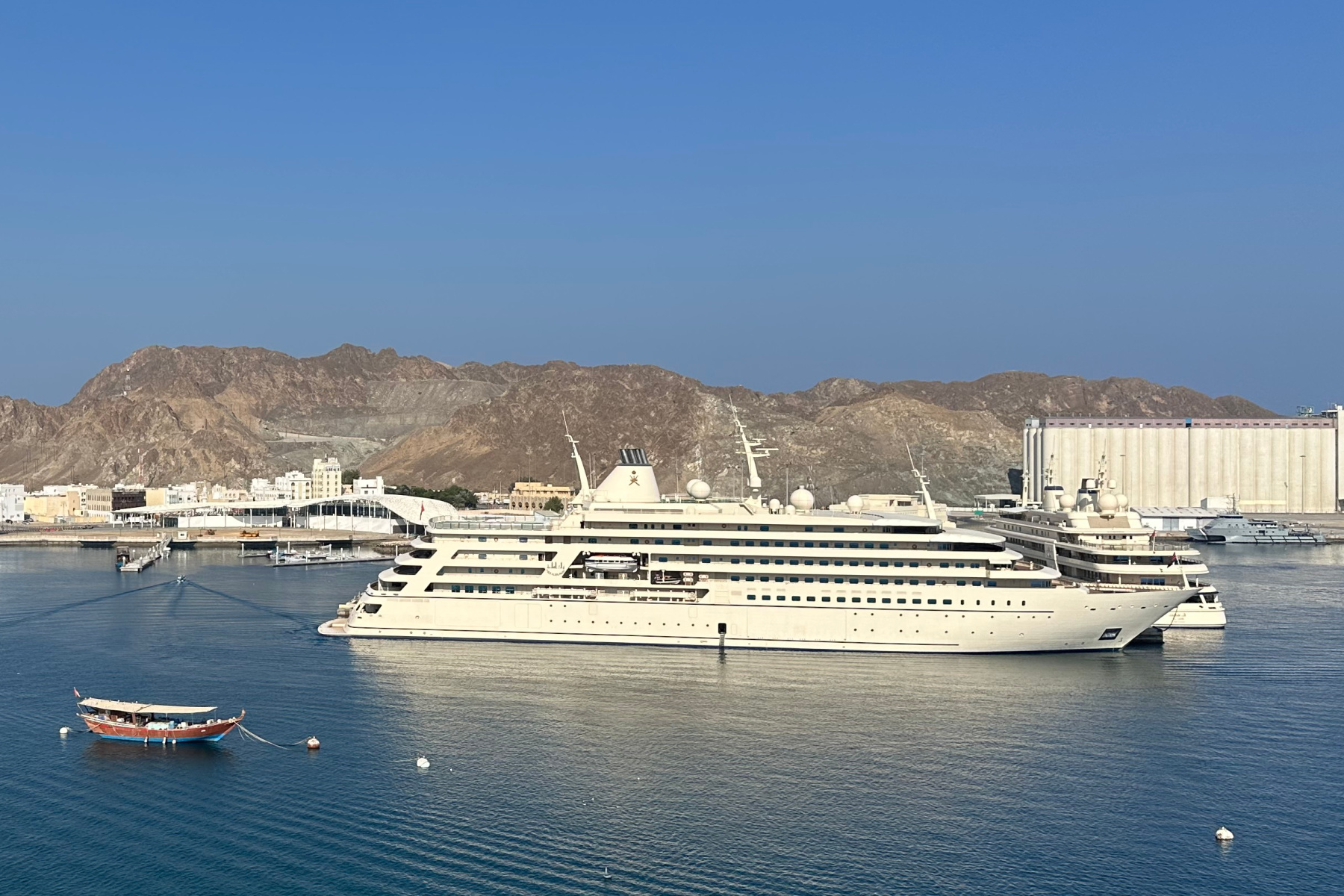 Royal yacht belonging to the Sultan of Oman moored in the port at Muttrah
